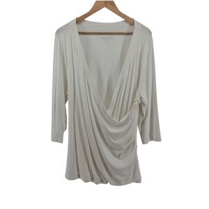 Soft Surroundings Womens Top 2X White 3/4 Sleeve Drape Front Knit Rouched Career
